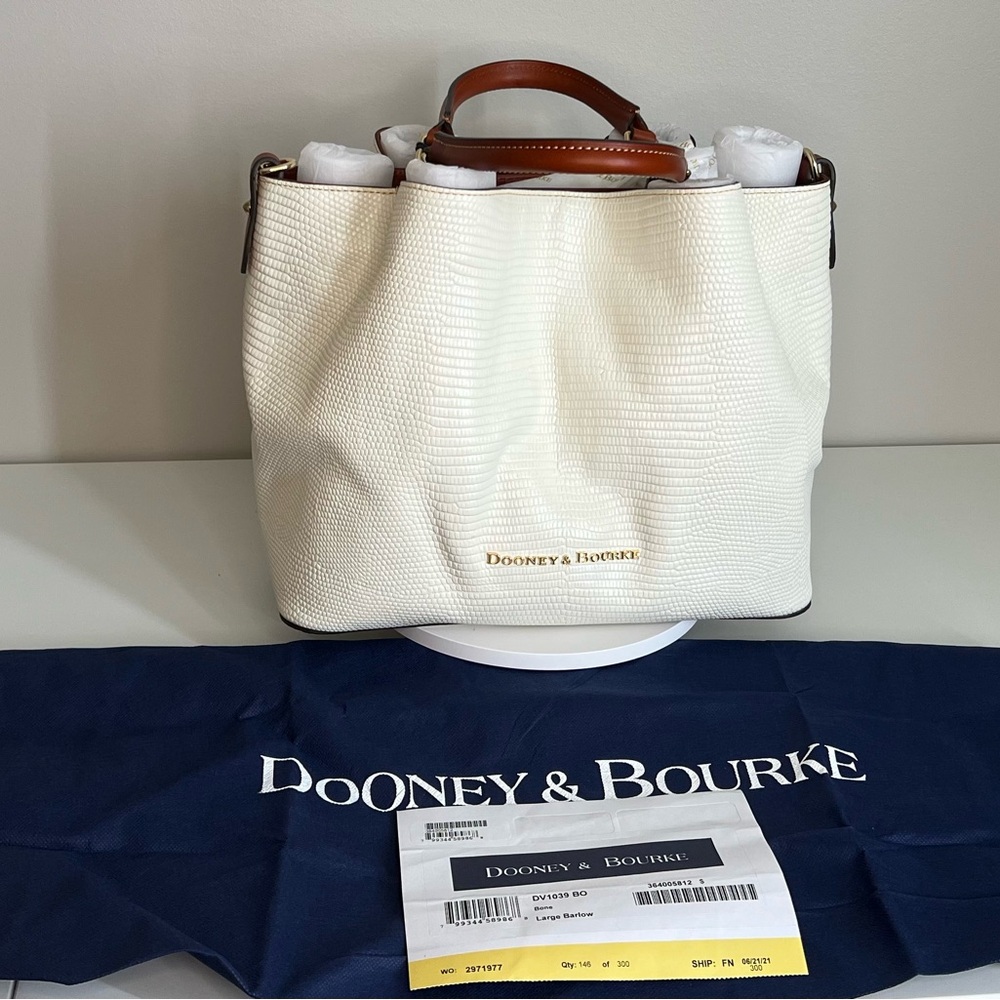 BNWT Dooney & Bourke White Lizard Embossed Large Barlow Tote